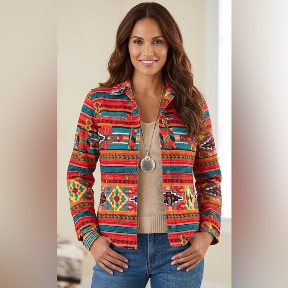 Chicos Vibrant Southwestern Aztec Jacket